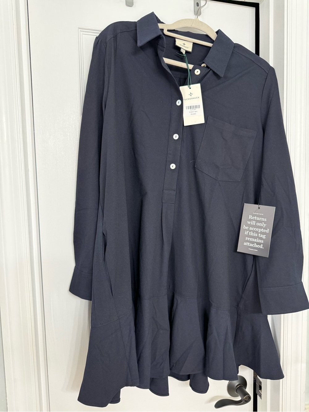 Tuckernuck Navy Ruffle-Hem Button Front Dress
